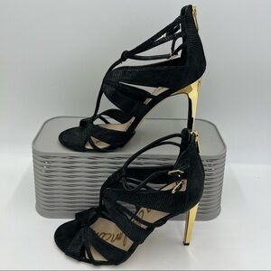 Sam Edelman Pepper Lizard Black Heels Size 10 Regular Width